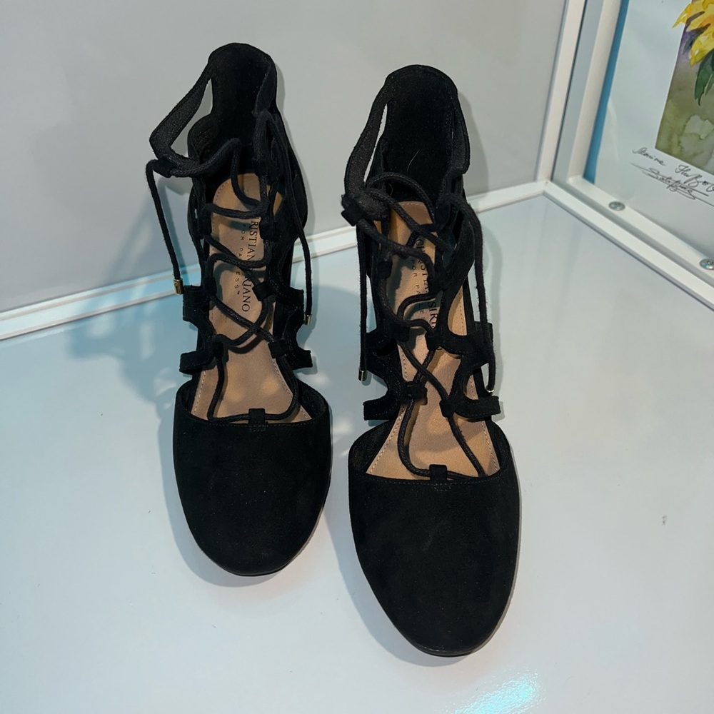 Christian Siriano Black Lace-Up Flats